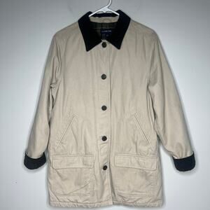 Lands' End Tan Barn Coat Flannel Lined Corduroy Collar Chore Field Jacket Sz M